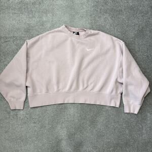 Nike Sweatshirt Womens Large Pink Mauve Cropped Fleece Crewneck Swoosh Pullover